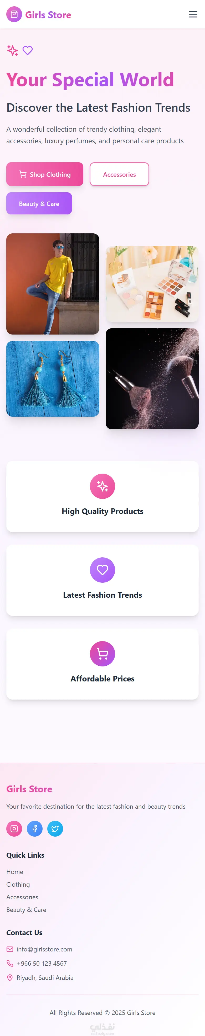 متجر الكتروني|Girls Store- تصميم جذاب وتجربة تسوق سلسة