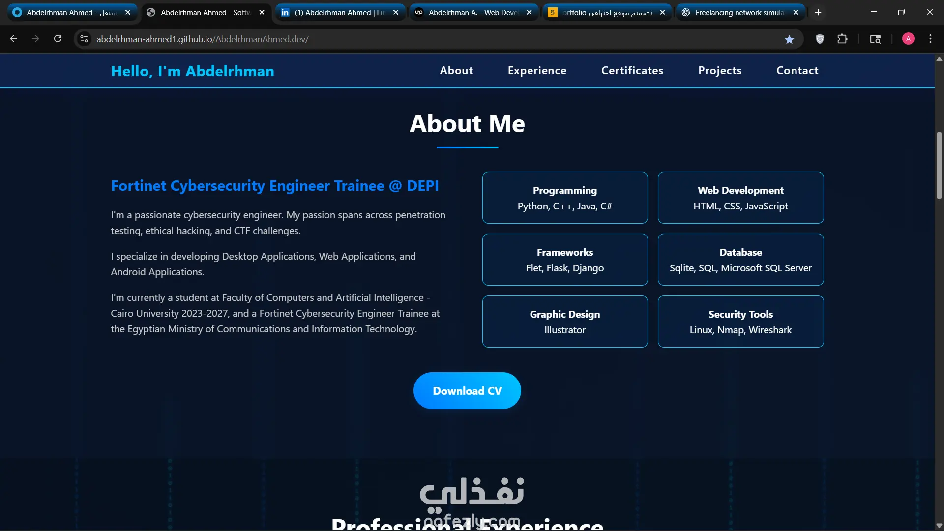 موقع احترافي Portfolio باستخدام HTML, CSS لعرض اعمالك