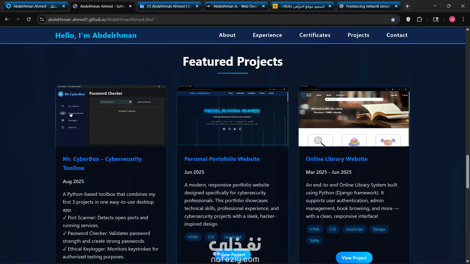 موقع احترافي Portfolio باستخدام HTML, CSS لعرض اعمالك