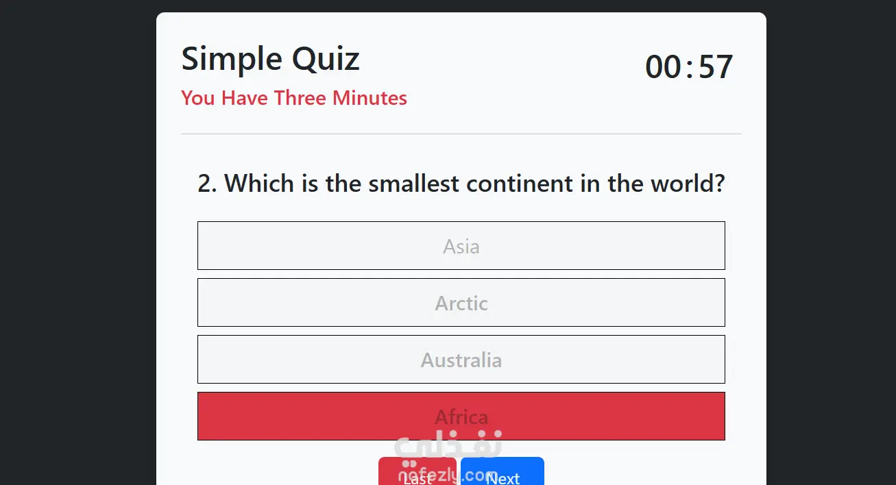 تصميم وبرمجة موقع اختبار تفاعلي (Quiz App) باستخدام HTML, CSS, Bootstrap, JavaScript