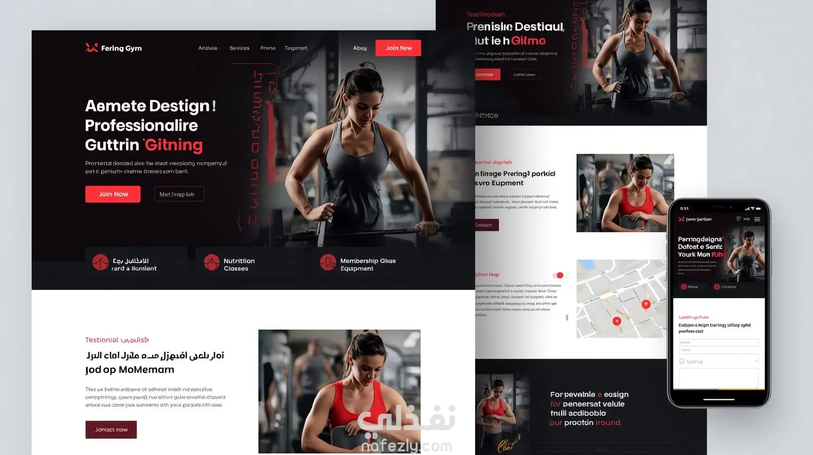 تصميم وتطوير صفحة هبوط احترافية لنادي رياضي (Gym Landing Page) يدعم اللغه العربيه و الانجليزيه