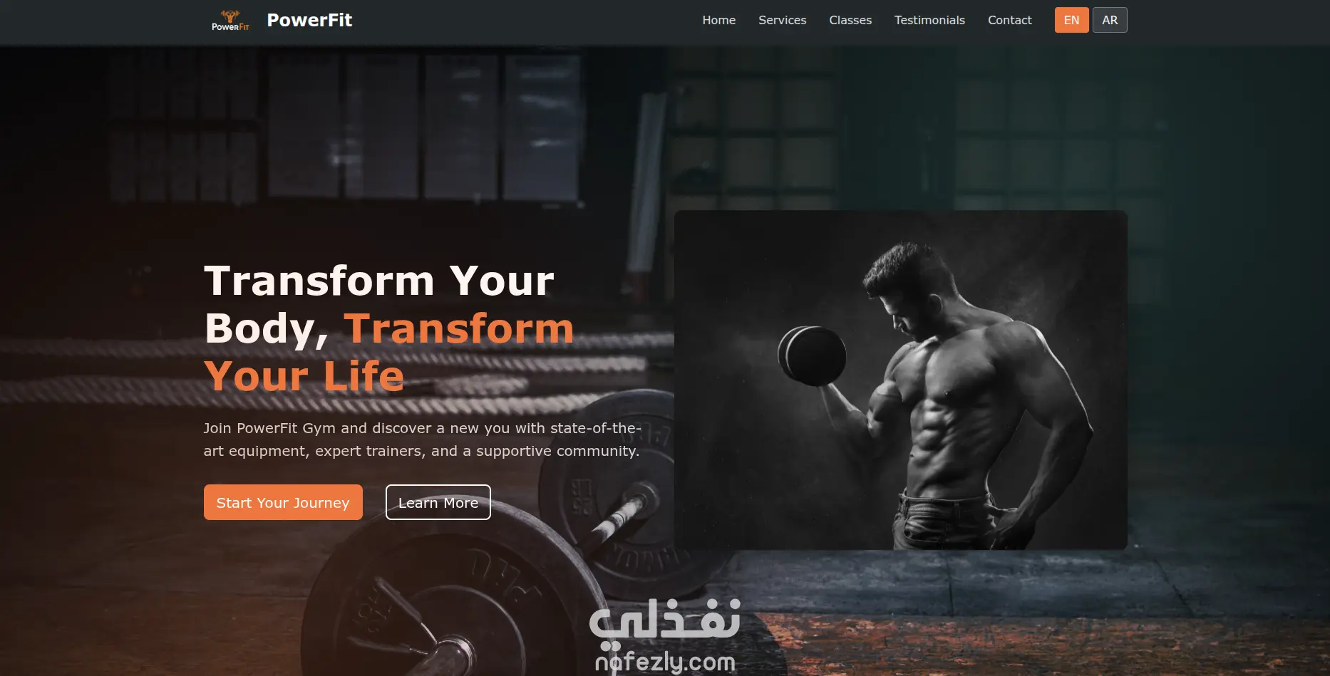 تصميم وتطوير صفحة هبوط احترافية لنادي رياضي (Gym Landing Page) يدعم اللغه العربيه و الانجليزيه