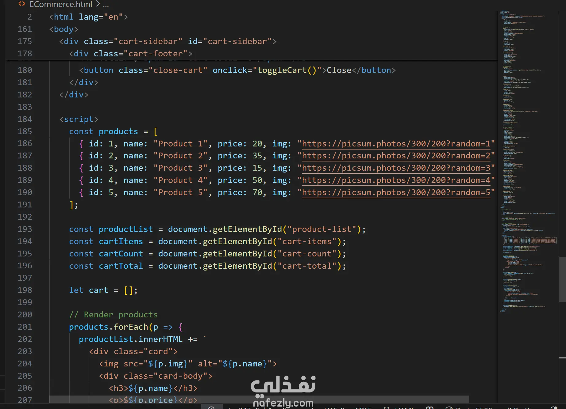 متجر إلكتروني صغير (Mini Store) باستخدام HTML, CSS, JavaScript