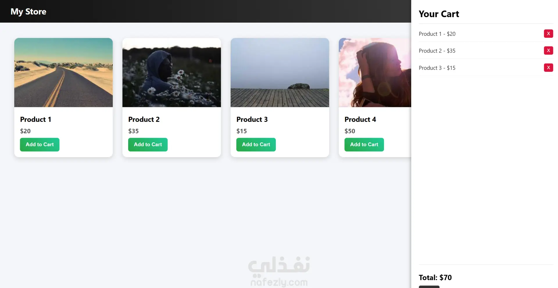متجر إلكتروني صغير (Mini Store) باستخدام HTML, CSS, JavaScript