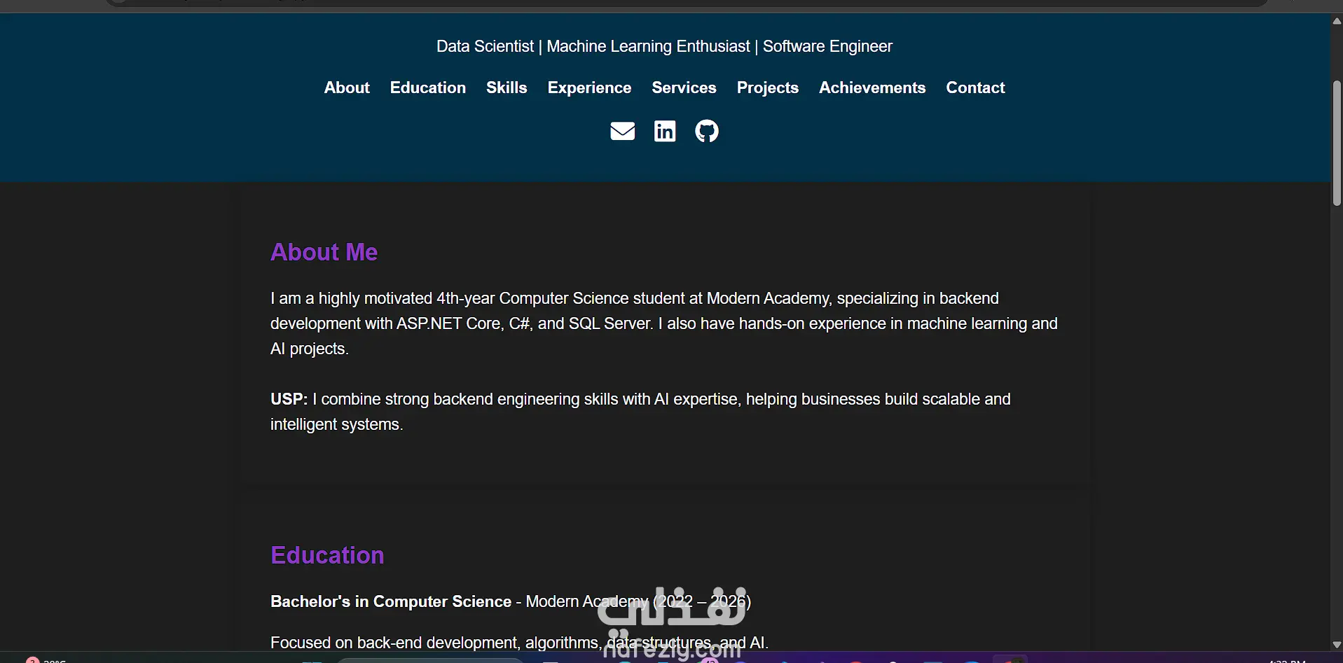 تصميم وتطوير موقع بورتفوليو شخصي احترافي لعرض المهارات والمشاريع