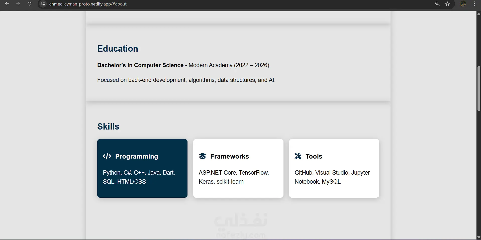 تصميم وتطوير موقع بورتفوليو شخصي احترافي لعرض المهارات والمشاريع