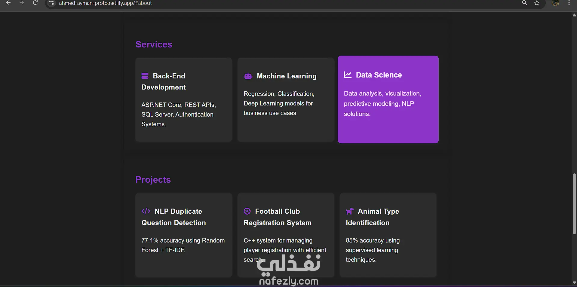 تصميم وتطوير موقع بورتفوليو شخصي احترافي لعرض المهارات والمشاريع