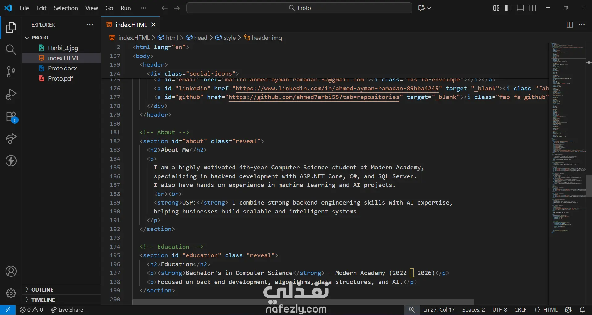 تصميم وتطوير موقع بورتفوليو شخصي احترافي لعرض المهارات والمشاريع