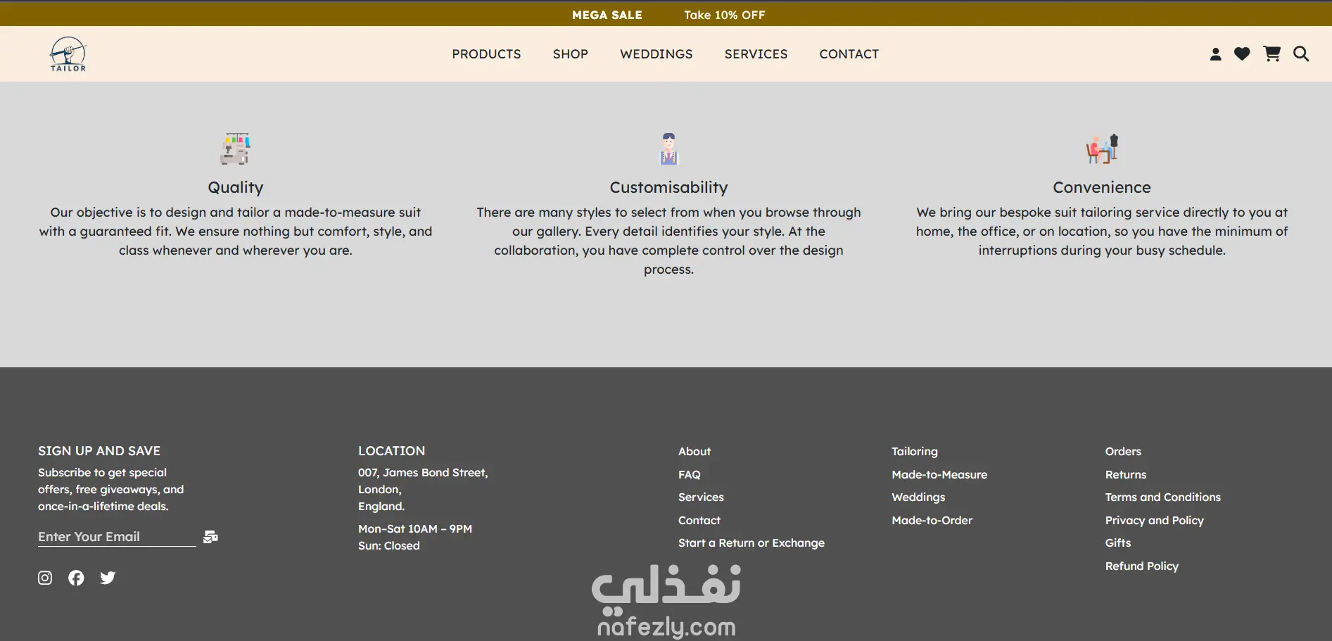 موقع تفصيل وبيع الملابس أونلاين (E-commerce Tailor Website)