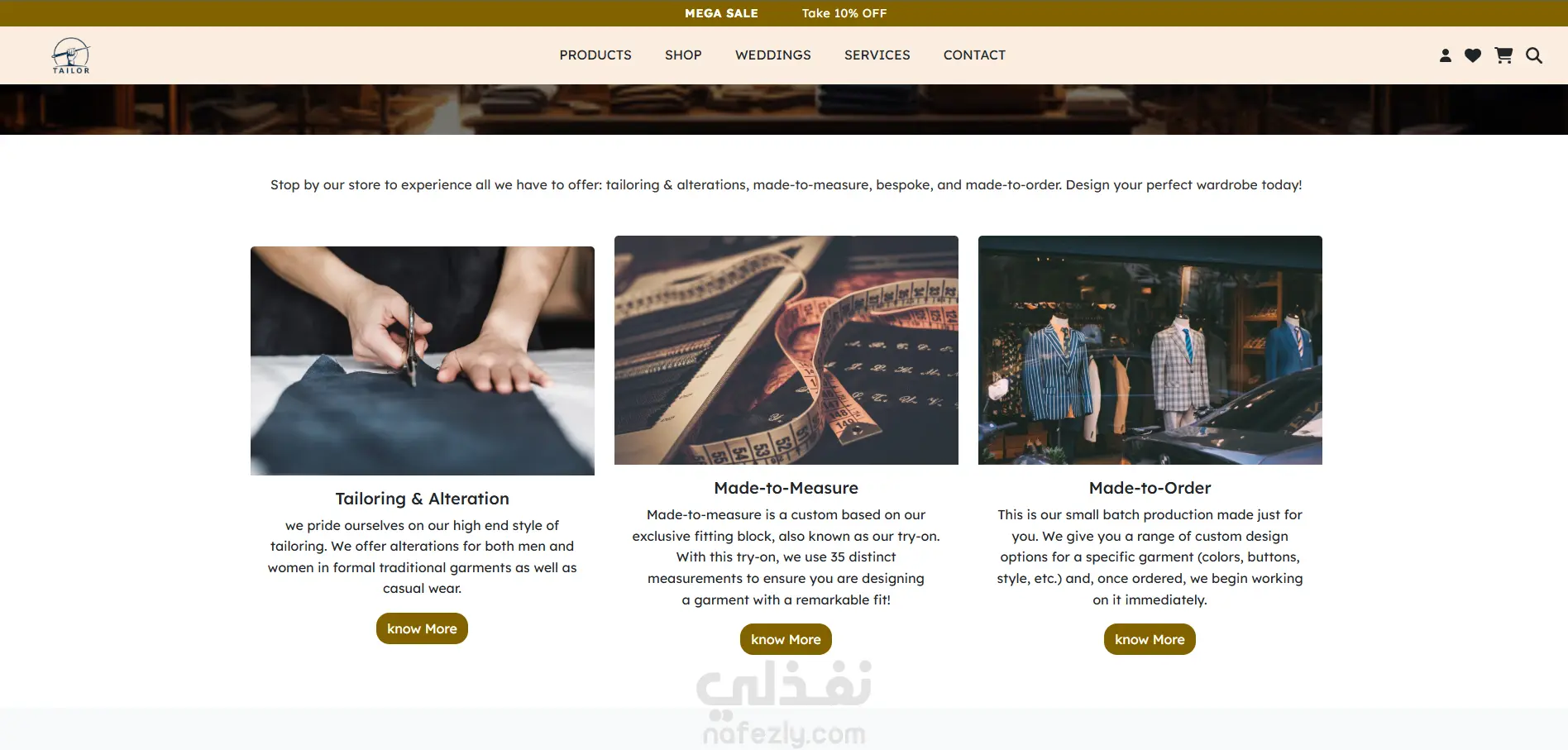 موقع تفصيل وبيع الملابس أونلاين (E-commerce Tailor Website)