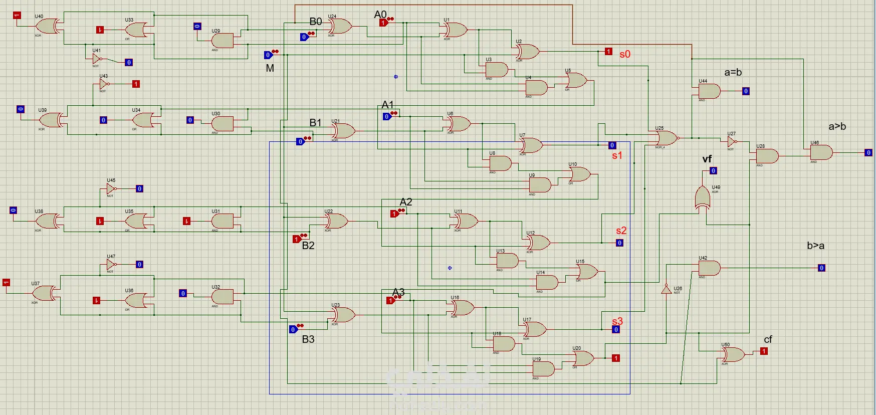 تصميم وتنفيذ دائرة حسابية ومنطقية 4-بت (4-bit Arithmetic & Logic Unit)