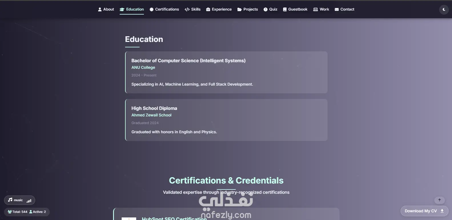 موقع بورتفوليو شخصي احترافي – HTML, CSS, JavaScript, Firebase