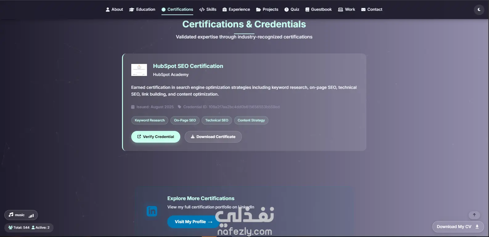 موقع بورتفوليو شخصي احترافي – HTML, CSS, JavaScript, Firebase