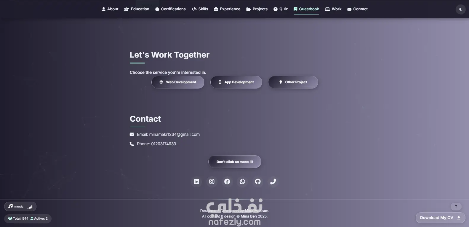 موقع بورتفوليو شخصي احترافي – HTML, CSS, JavaScript, Firebase
