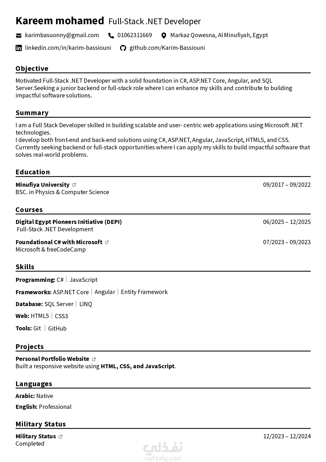 إعداد CV احترافي بالإنجليزية أو العربية بصيغة PDF