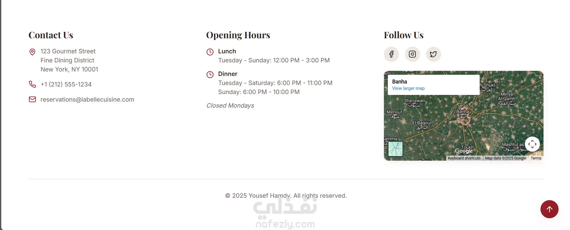 Landing Page متكاملة لمطعم — تصميم حديث ومتجاوب بالكامل