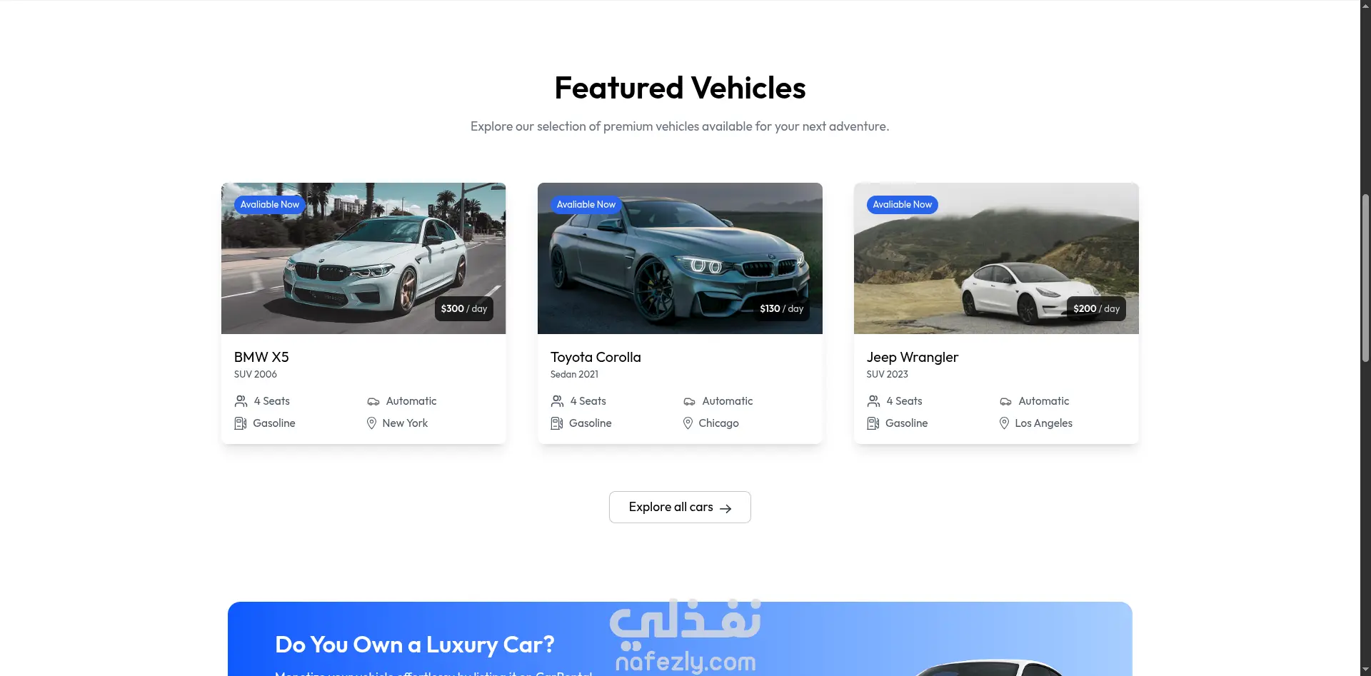Car Rental | موقع تأجير سيارات Full Stack مع Dashboard مخصص