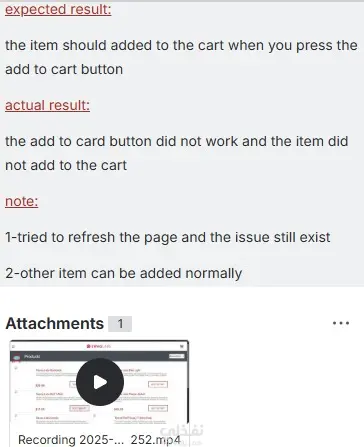 تقرير اكتشاف اخطاء (Bug report) لتطبيق ويب تفاعلي