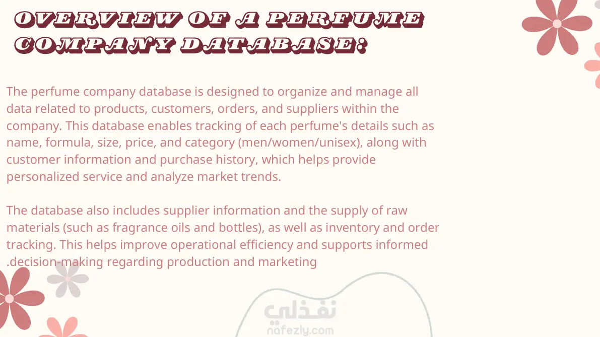 عرض تقديمي عن "قاعدة بيانات شركة العطور"