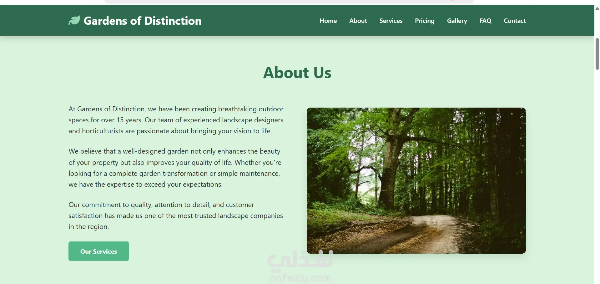 تطوير صفحة هبوط احترافية متكاملة لشركة تنسيق حدائق - Gardens of Distinction