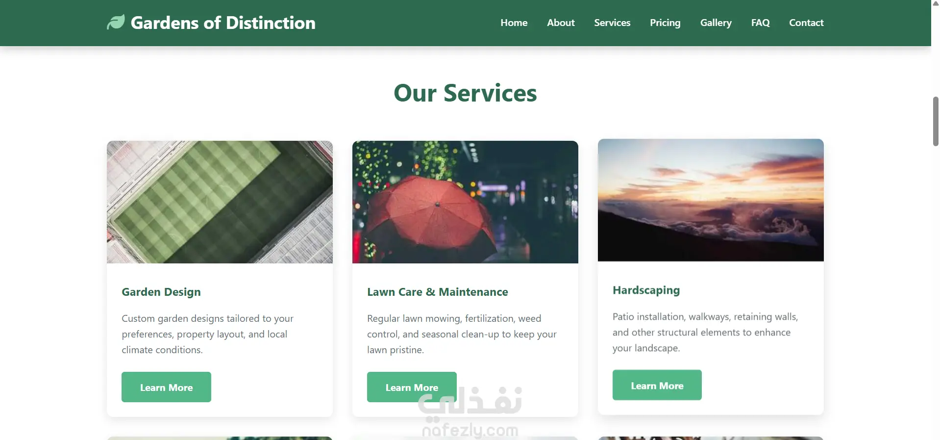 تطوير صفحة هبوط احترافية متكاملة لشركة تنسيق حدائق - Gardens of Distinction