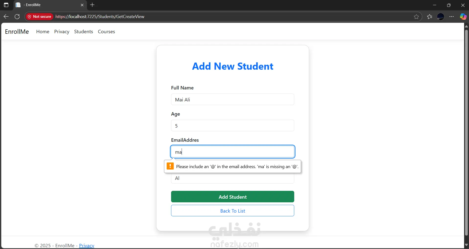 نظام إدارة الطلبة والكورسات (MVC .NET)