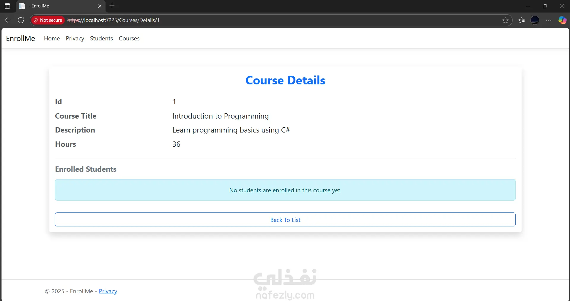 نظام إدارة الطلبة والكورسات (MVC .NET)