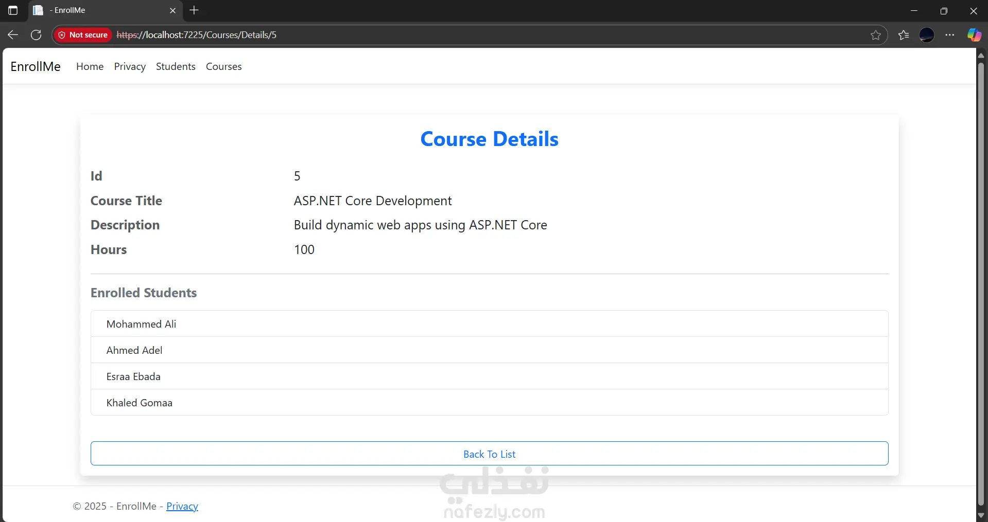نظام إدارة الطلبة والكورسات (MVC .NET)