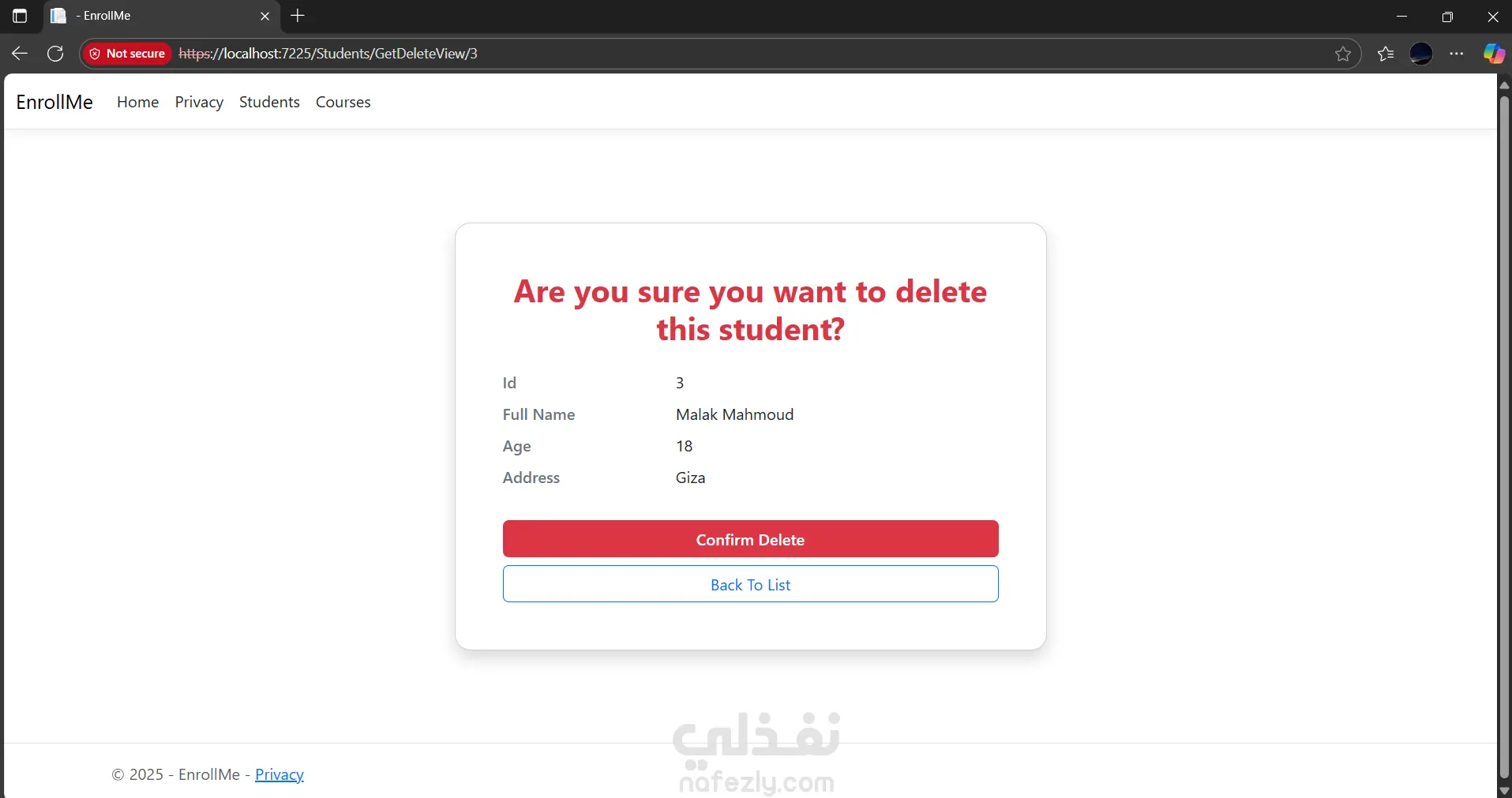 نظام إدارة الطلبة والكورسات (MVC .NET)