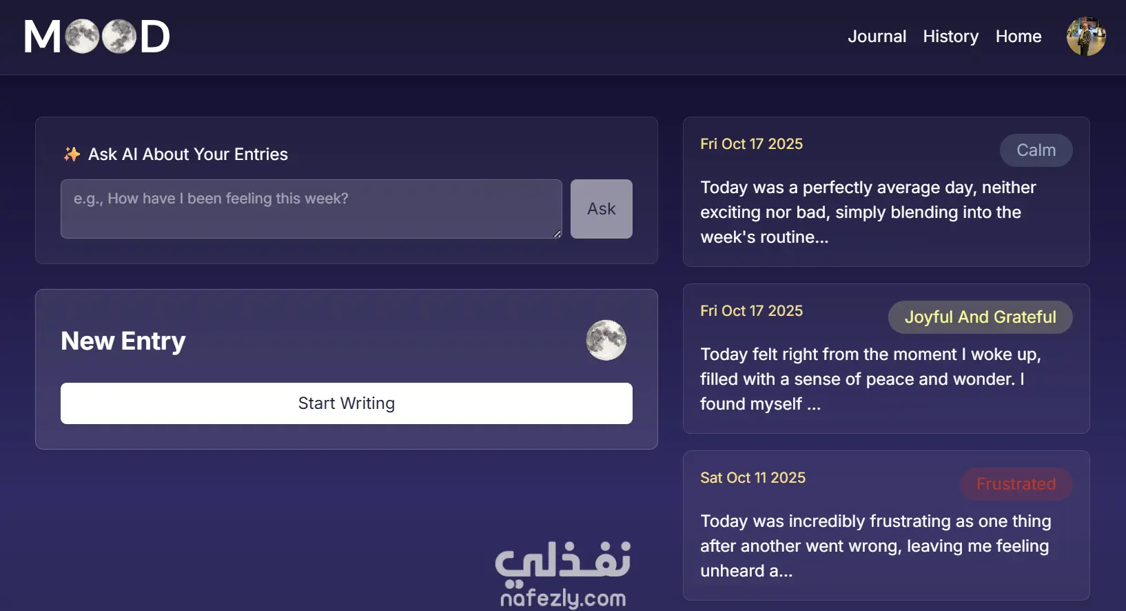 منصة لتسجيل وتحليل المذكرات اليومية باستخدام الذكاء الاصطناعي Next.js, Typescript, Google AI