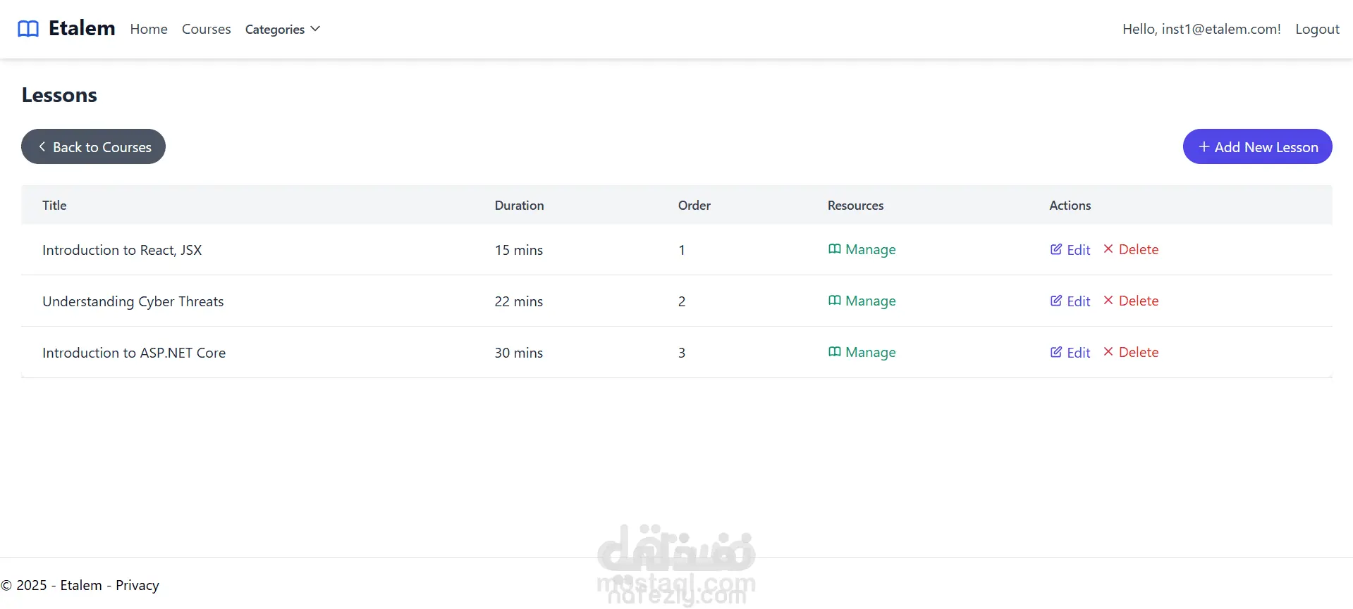 Etaalem E-Learning platform