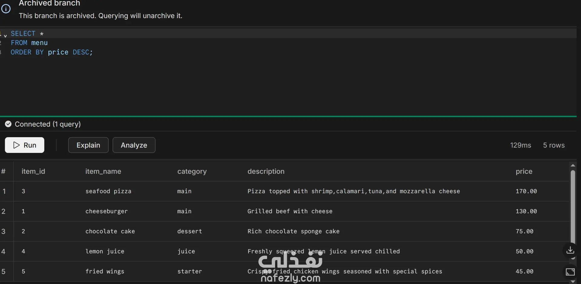 إنشاء وتحليل قاعدة بيانات لمطعم باستخدام SQL