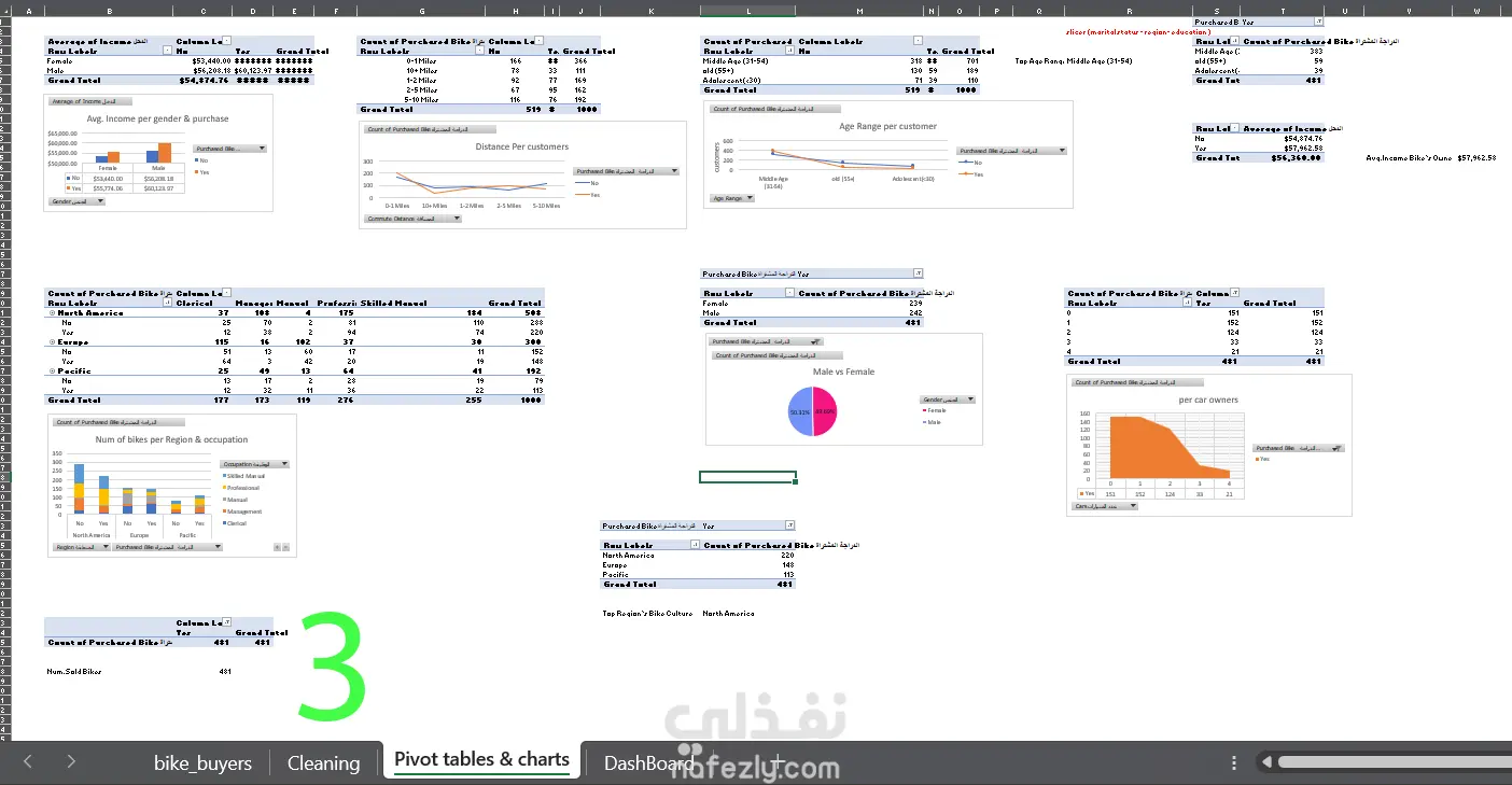 لوحة بيانات تفاعلية لمبيعات الدراجات و سلوك و خصائص العملاء - Interactive Dashboard for Bike Sales and Customer Behavior