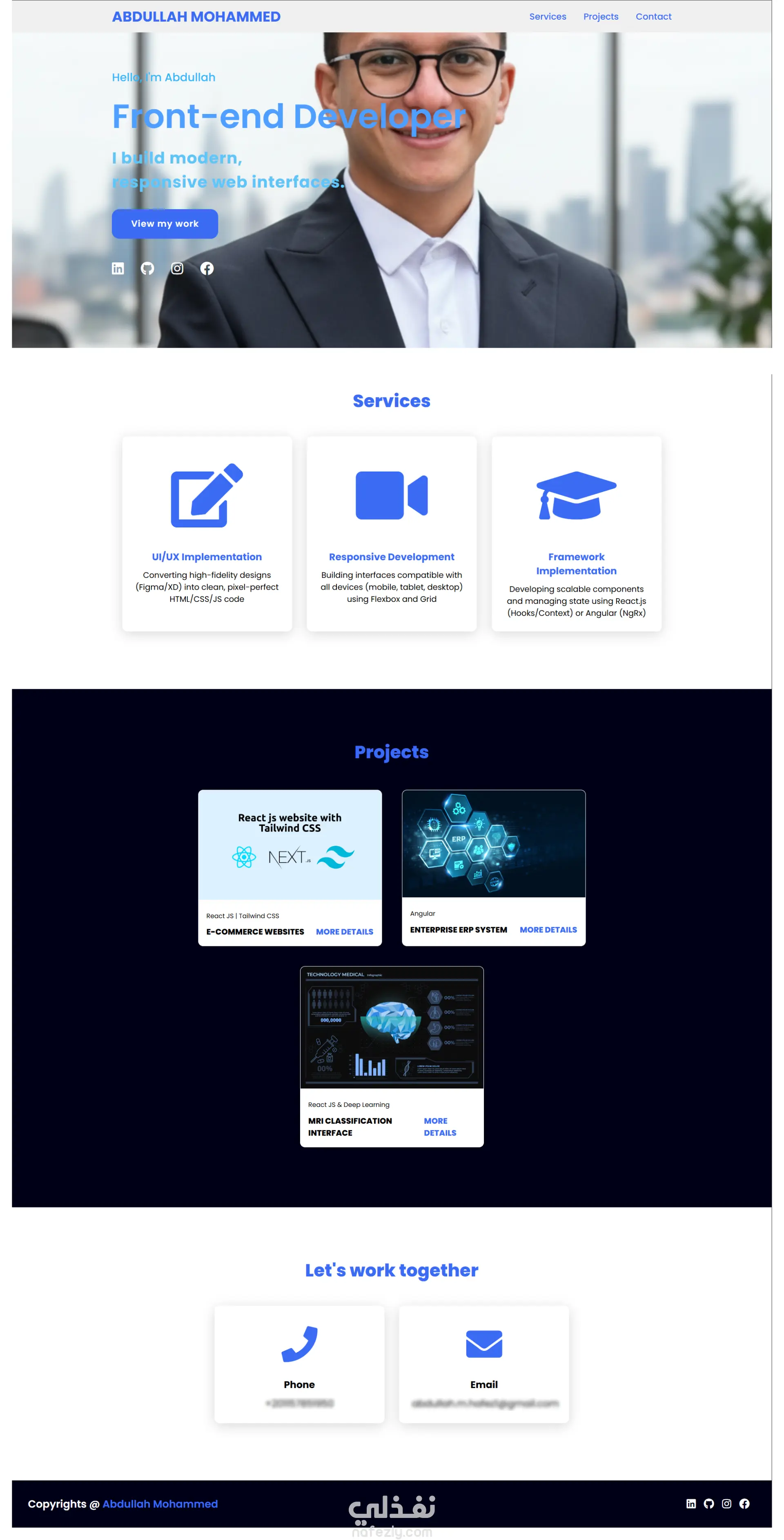 تصميم وتطوير موقع "ملف أعمال" (Portfolio) شخصي احترافي
