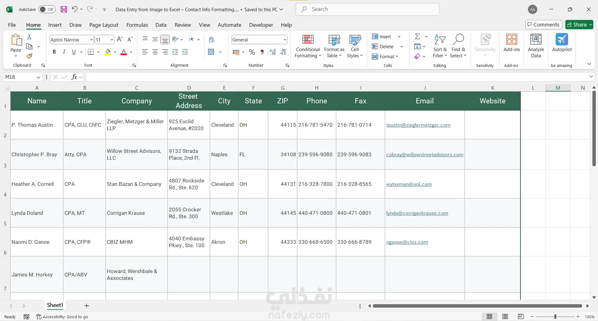 تفريغ وتنسيق بيانات دليل أعمال من صورة إلى ملف Excel احترافي