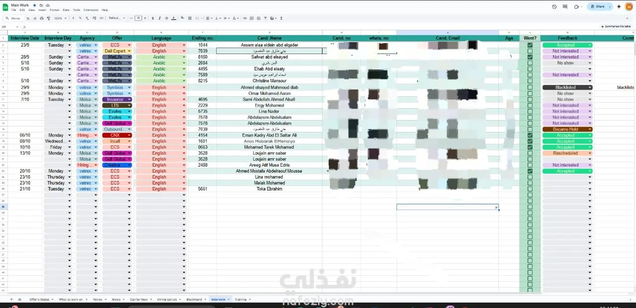 تنظيم وإدارة بيانات الشركات والمرشحين باستخدام Excel