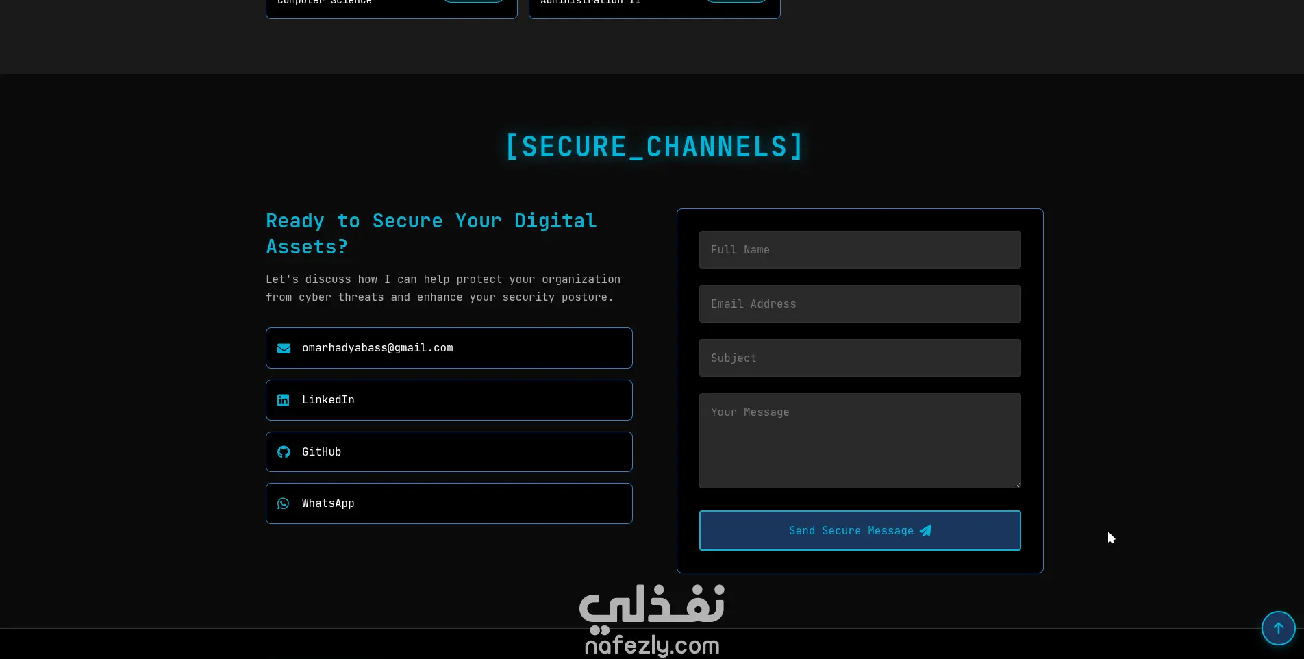 موقعي الشخصي في الأمن السيبراني – Cybersecurity Portfolio Website