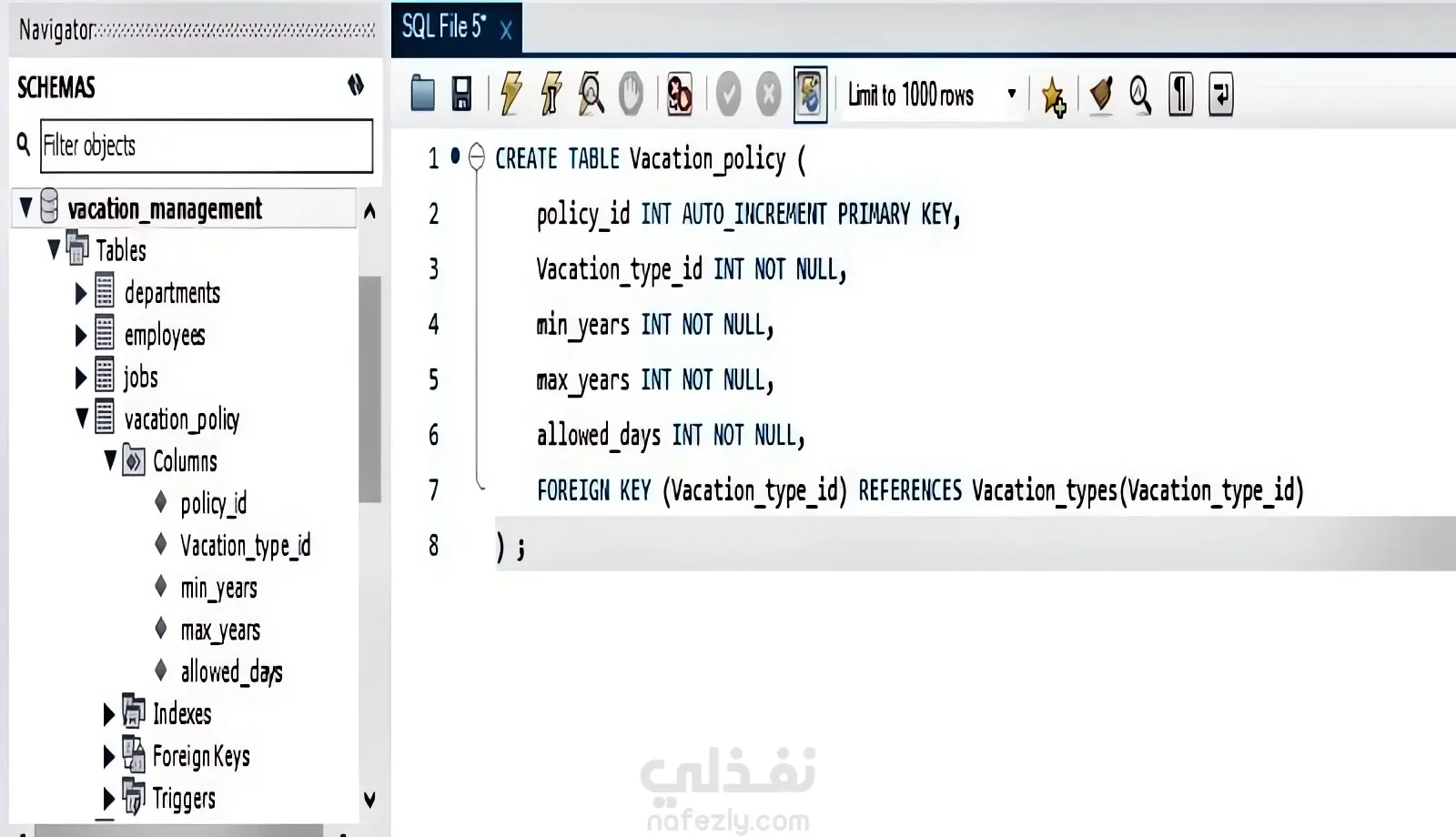 قاعدة بيانات لنظام إدارة الاحازات ياستخدام MYSQL