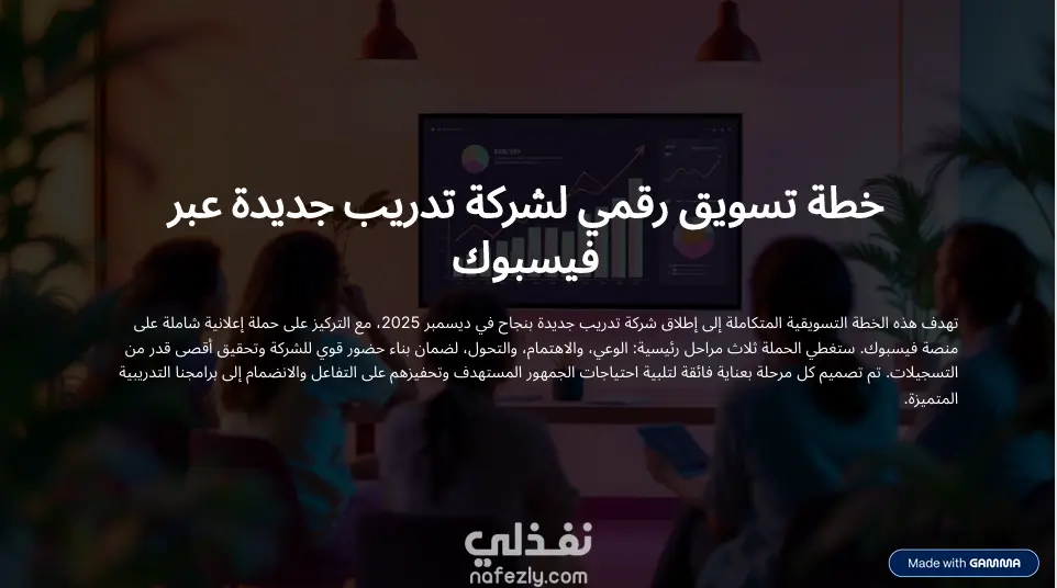 خطة تسويقية إعلانية عبر الفيسبوك لشركة تدريب في فلسطين و الاردن