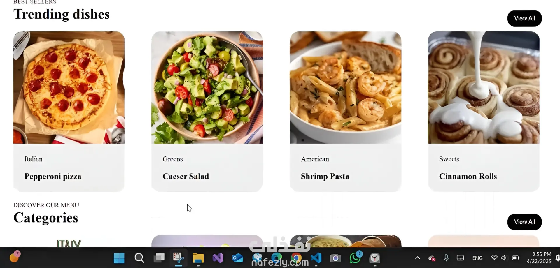 تصميم واجهة مستخدم (UI/UX) احترافية لموقع مطعم جذّاب وسهل الاستخدام