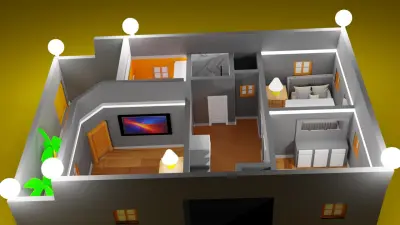 "تصميم داخلي ذكي: توزيع مثالي لغرف المعيشة في عرض 3D"