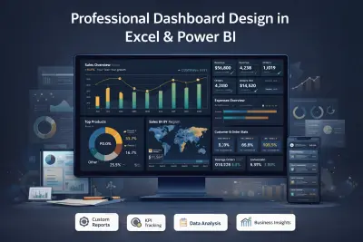 تصميم داشبورد احترافي في Excel أو Power BI لتحليل البيانات واتخاذ القرار