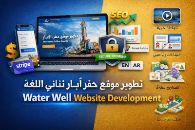 تصميم وتطوير موقع احترافي ثنائي اللغة لشركة حفر آبار مياه مع نظام دفع آمن وتحسين SEO كامل