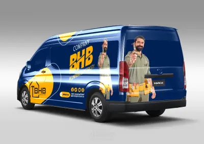 هوية بصرية وستيكر سيارة شركة BHB  للتشطيبات