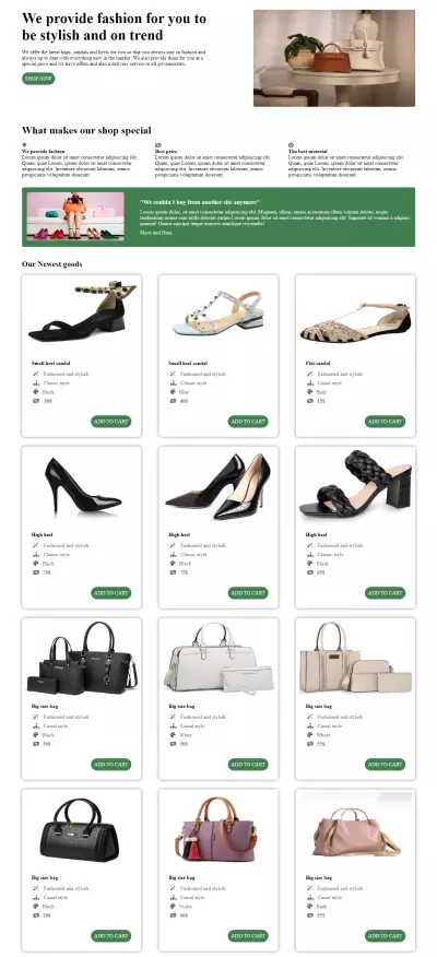 Landing page for online store
