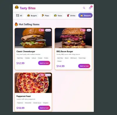 موقع لمنيو مطعم tastyBites