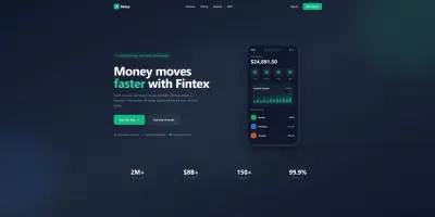 تصميم موقع SaaS احترافي (Fintech Landing Page) بواجهة حديثة وتجربة مستخدم قوية