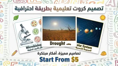 تصميم بطاقات تعليمية احترافية (A4) شاملة الشرح والصور التوضيحية