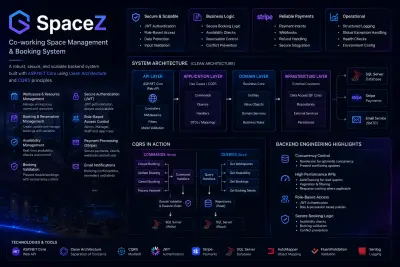 صورة العمل نظام Backend متكامل لإدارة وحجز مساحات العمل المشتركة – SpaceZ