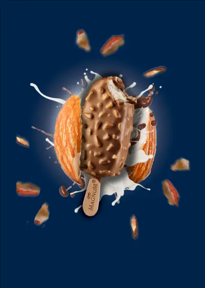 تصميم إعلاني احترافي لمنتج آيس كريم Magnum بتأثيرات حركية وواقعية باستخدام Photoshop